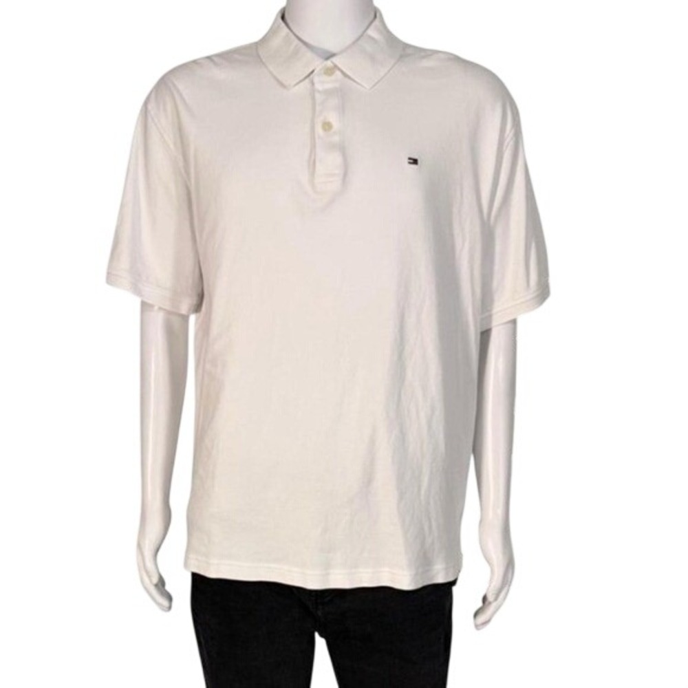 Tommy Hilfiger‎ Mens XXL White Cotton Short Sleeve Classic Flag Logo Polo Shirt